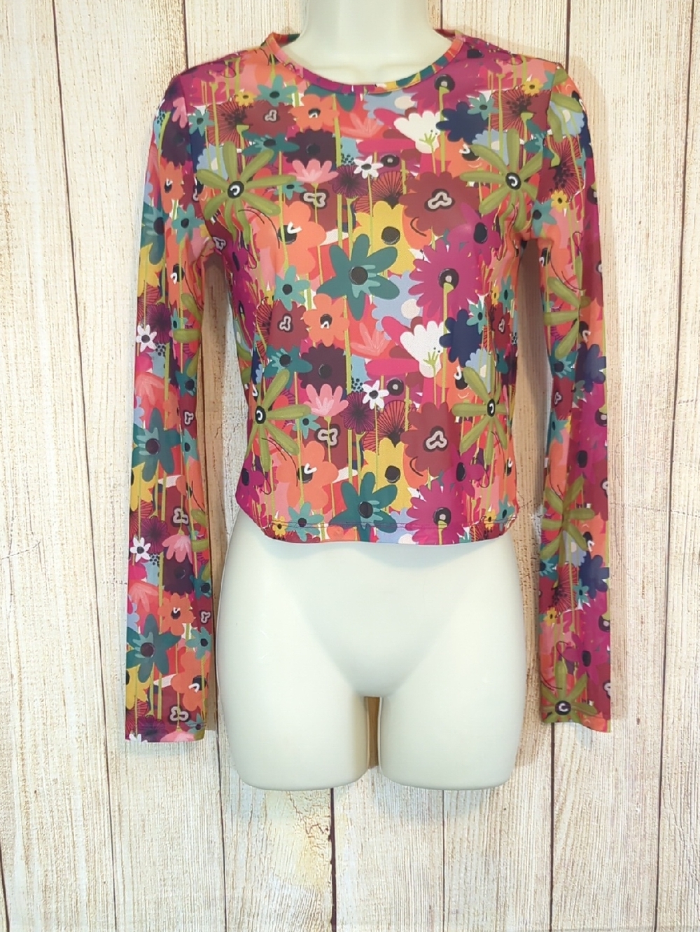 Forever 21 Sheer Multicolored Floral Top Retro 60s Festival